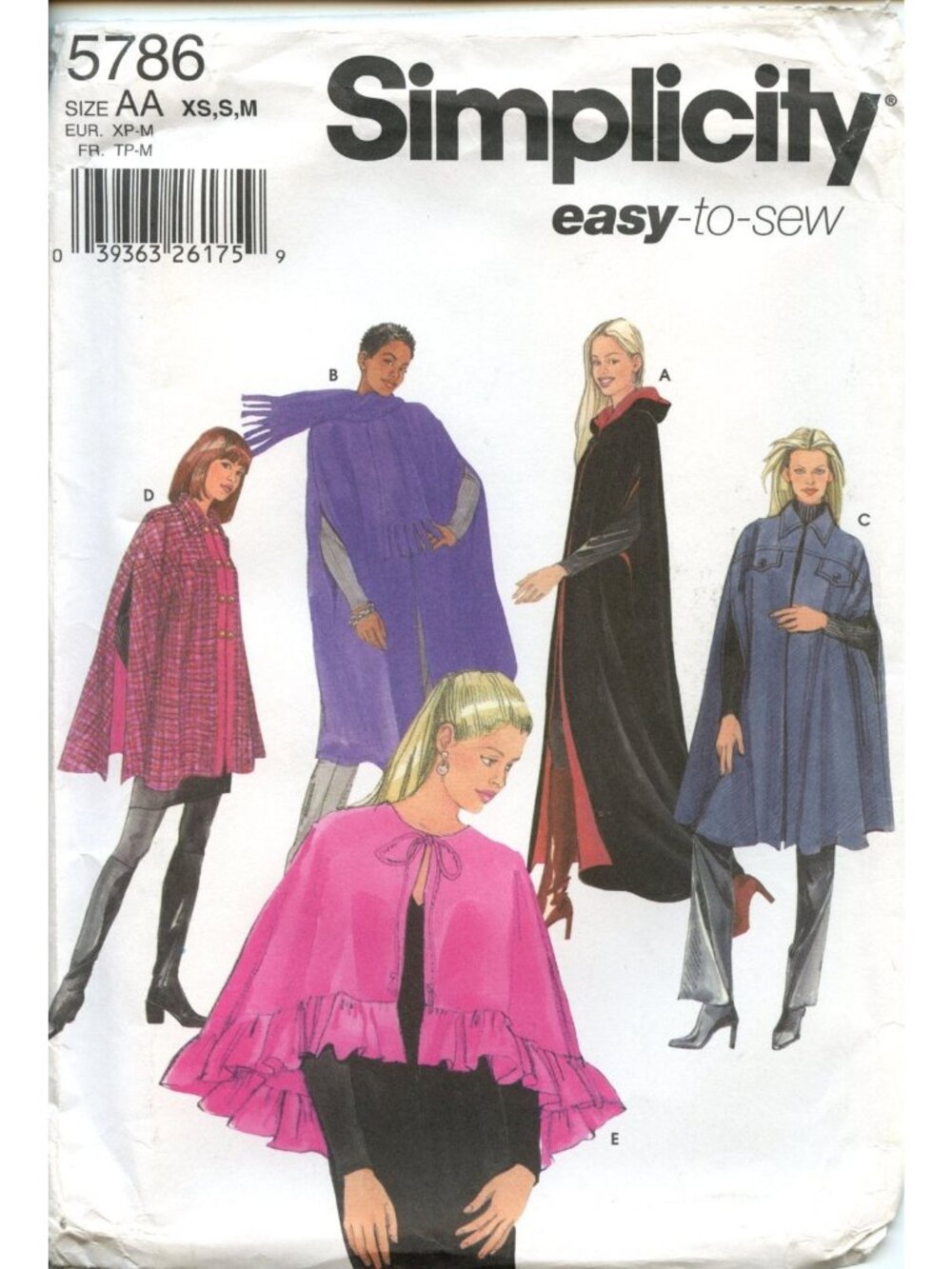 Simplicity 5786 Misses Easy-To-Sew Cape Pattern XS-M AA 5 Styles